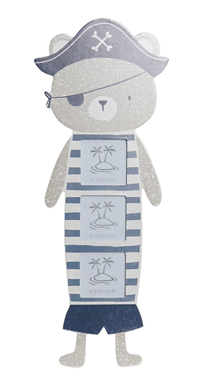 Photo frame Multiple Children, Wooden Wall. Design Teddy bear Pirate Blue 16X1X42 6,5X6,5 cm