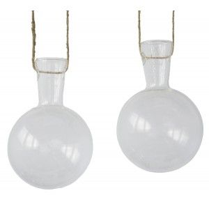 Planter hanging clear glass set of two units. Elegant design and original.