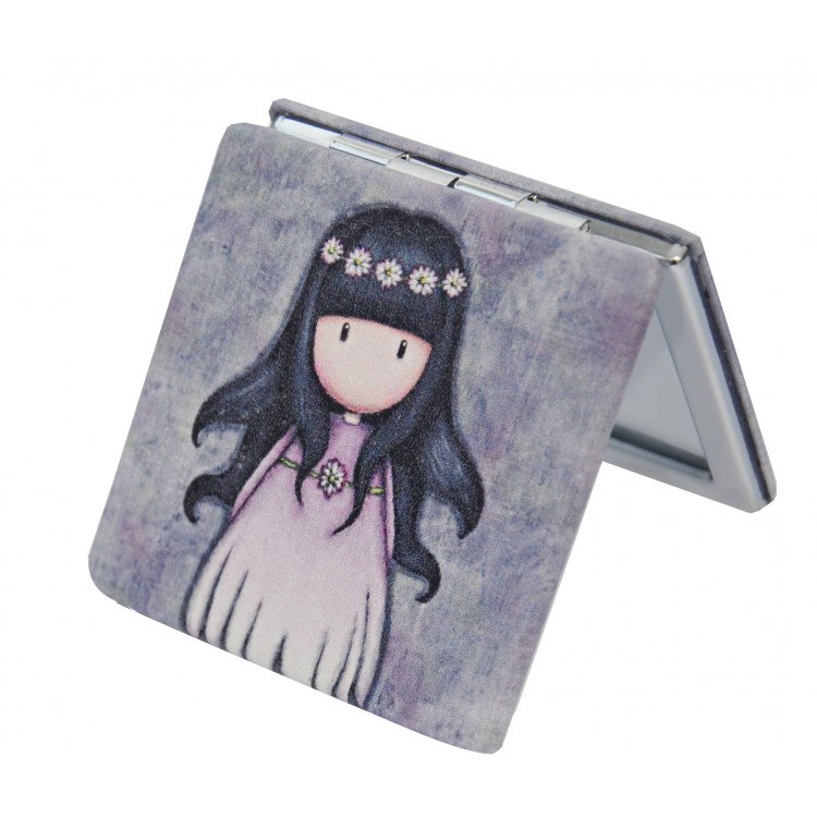Hand mirror/Bag, Portable and Foldable. 2X 1X Double Increase. Design Gorjuss 6x6x1 cm