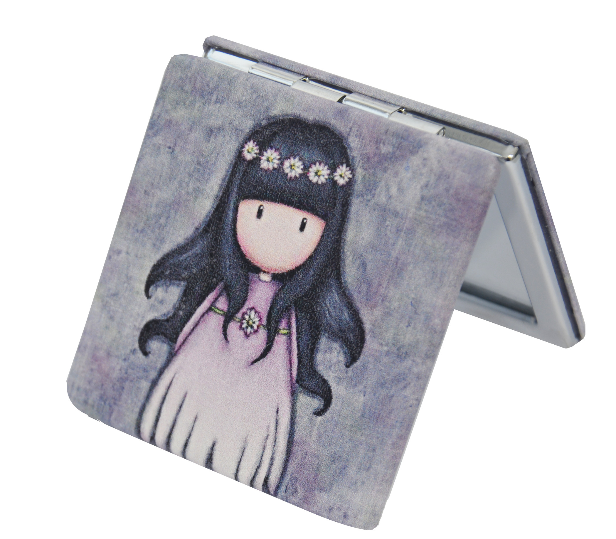 Espejo de Mano/Bolso, Portátil y Plegable. 2X 1X Doble Aumento. Diseño Gorjuss 6x6x1 cm