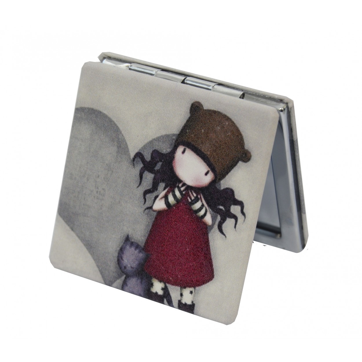 Hand mirror/Bag, Portable and Foldable. 2X 1X Double Increase. Design Gorjuss 6x6x1 cm