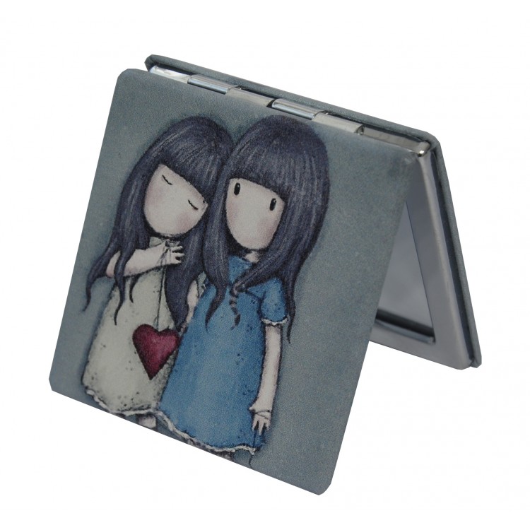 Hand mirror/Bag, Portable and Foldable. 2X 1X Double Increase. Design Gorjuss 6x6x1 cm