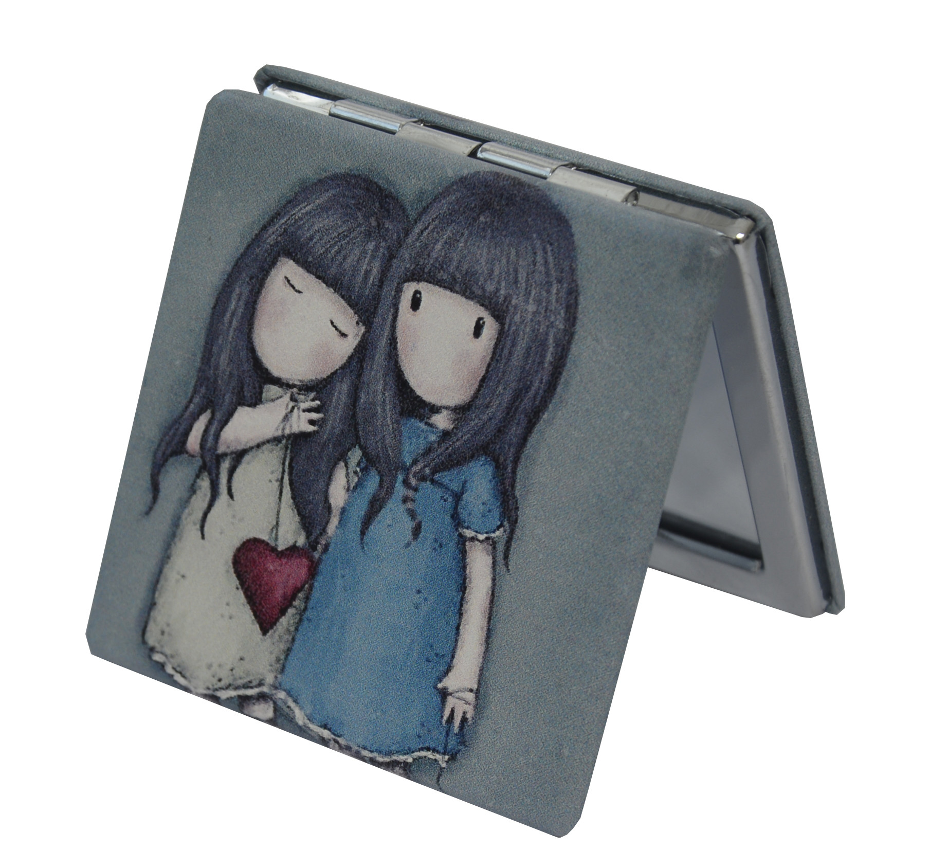 Hand mirror/Bag, Portable and Foldable. 2X 1X Double Increase. Design Gorjuss 6x6x1 cm