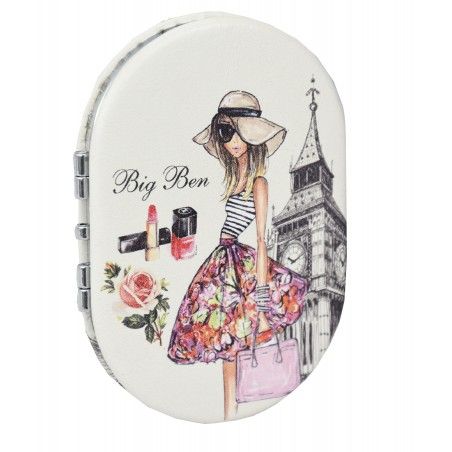 Specchio a mano/Borsa, Portatile e Pieghevole. 2X 1X Double Aumento. Il Design Donna di Parigi 6,5x9x1 cm