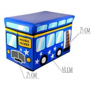 Puff/grand sac de pliage pour les enfants , le Design de bus bleu. Original et Pratique (48x31x31 cm).-Hogarymas-