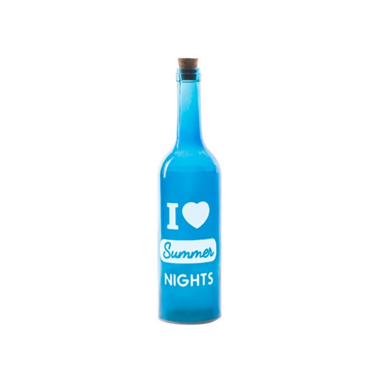 Botella Azul y Blanca de Cristal con Cinco Leds  Hogar y Más 