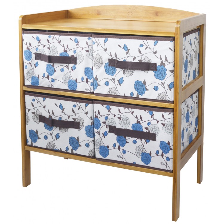 Piece of furniture with drawers. Made of natural Bamboo 4 drawers-Floral (32x63x59cm) 