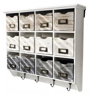 Rack Drawer unit-Wall of Natural Wood Polychrome, 4 coat hooks, and 12 drawers. Ideal for Receiver 50x55,5x12 cm