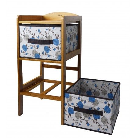 Chest of drawers Bamboo with 2 Drawers for Storage, Ideal for Bathroom, living Room, Bedroom. Floral Style Blue 65.5x30.7x32 cm