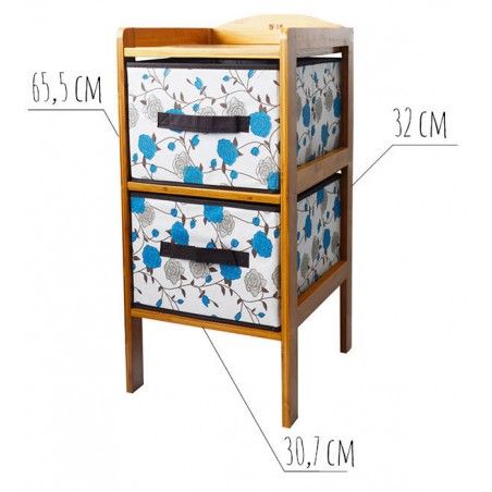 Cassettiera Bambù con 2 Cassetti per la conservazione, Ideale per Bagno, soggiorno, Camera da Letto. Stile Floreale Blu