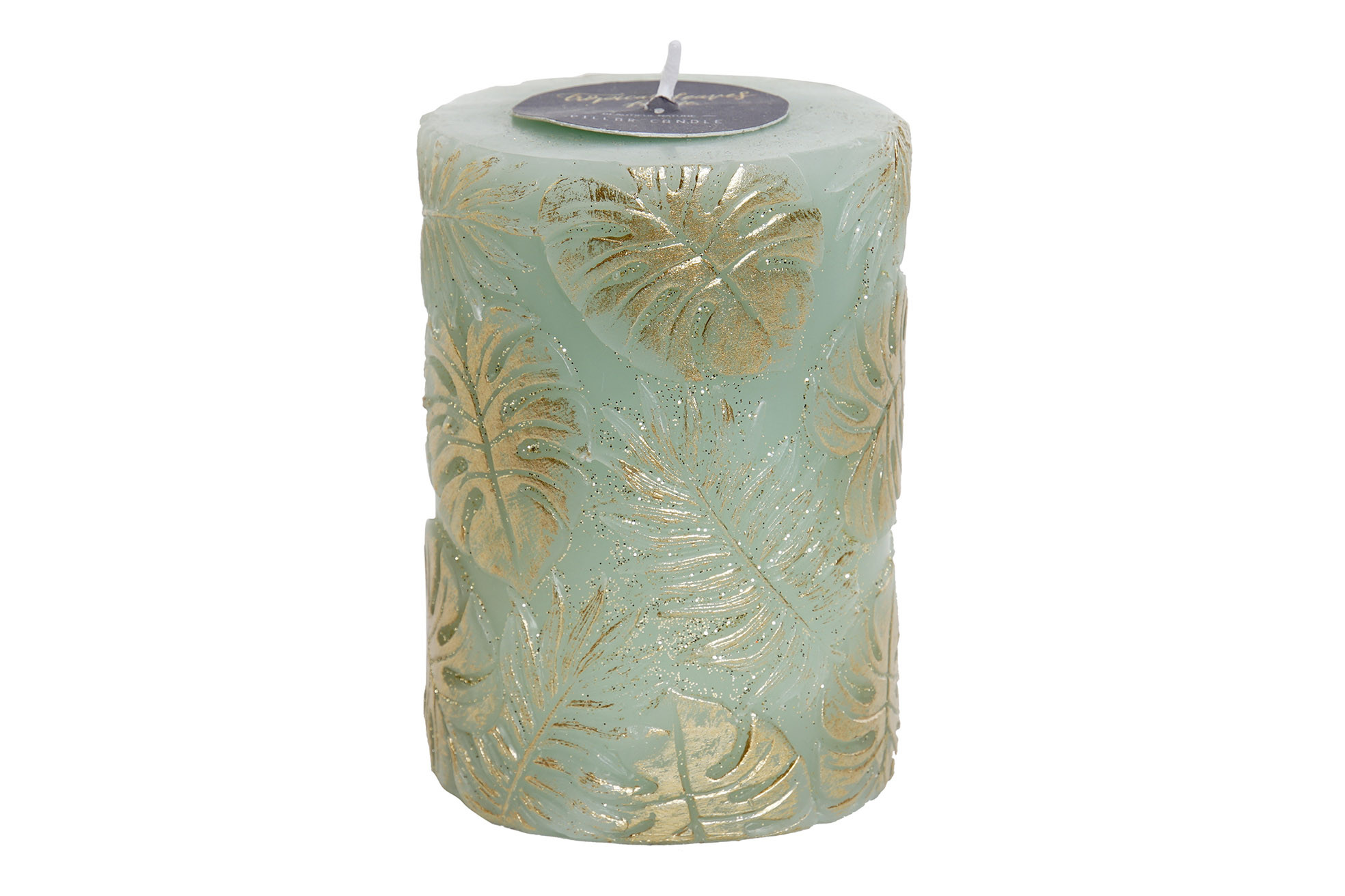La Cire de bougie est Vert avec des Paillettes. Conception de Feuilles d'Or, Parfait pour la Décoration de 7X7X10 cm