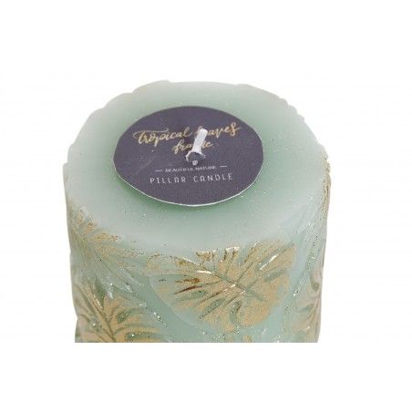Candle Wax is Green with Glitter. Design Golden Leaves, Perfect for Decorating 7X7X10 cm
