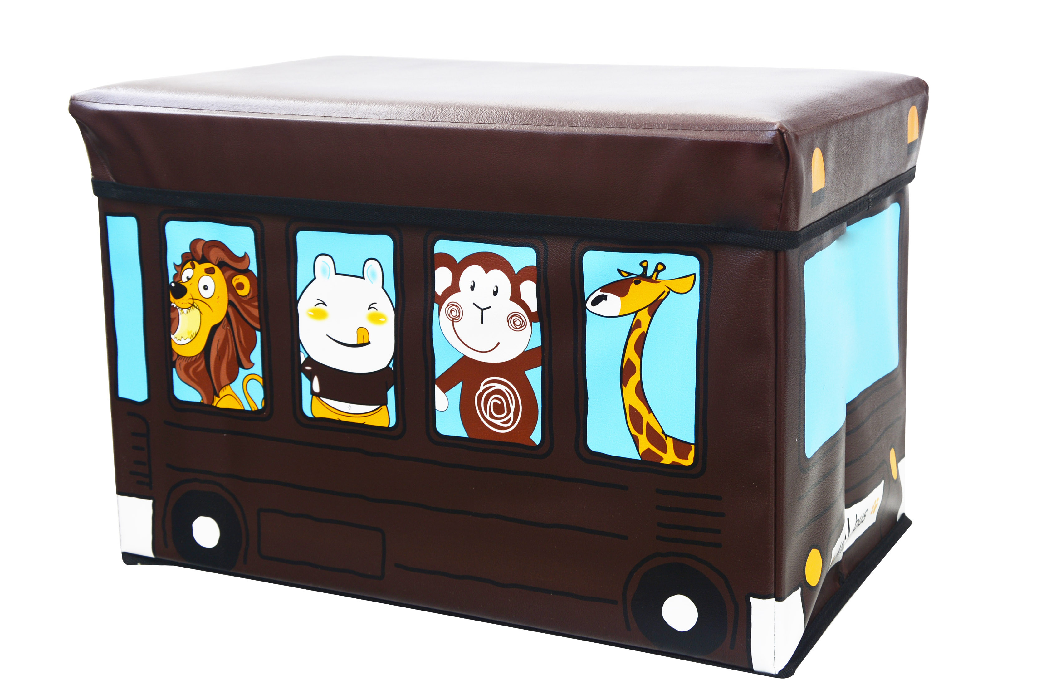 Puff/Trunk Enfants pliable pour le rangement des jouets, des Animaux. Conception Bus 48x31x31cm.-Hogarymas-