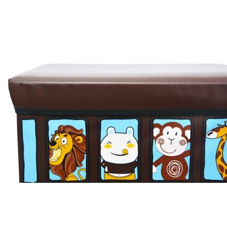 Puff/Baúl Infantil Plegable para almacenamiento de juguetes, de Animales. Diseño Autobús 48x31x31cm.-Hogarymas-