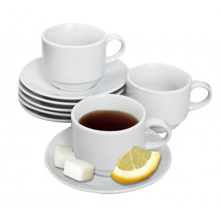 Service à café en Céramique, Blanc, 12 Tasses et soucoupes. Idéal pour Bar ou Cuisine, Design Classique ø11 cm