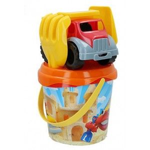 Cubo de Playa Completo para Niños con Rastrillo, Pala y Camión. 2 Modelos a elegir, Juguete Infantil 18x14 cm