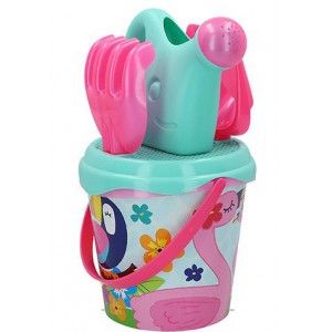 Cubo de Playa Completo para Niños con Rastrillo, Pala y Regadera. 5 Piezas, Juguete Infantil 18 cm