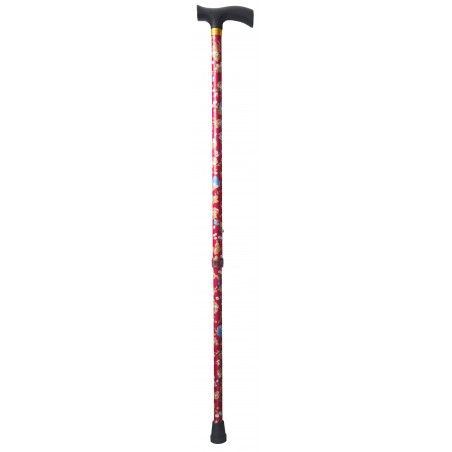 Stick Red Extendable Aluminium Walking, Floral Design. Lightweight and Rugged 98 cm 300 grams