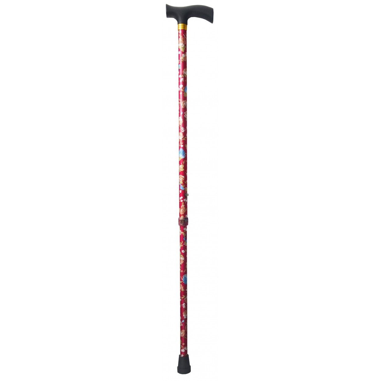 Stick Red Extendable Aluminium Walking, Floral Design. Lightweight and Rugged 98 cm 300 grams