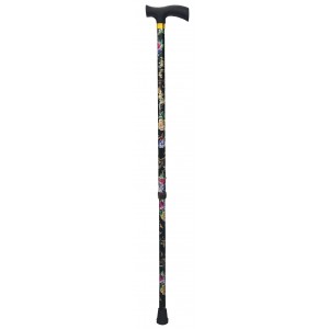 Baston Negro Extensible Aluminio para Caminar, Diseño Floral. Ligero y Resistente 90 cm 300 gr.