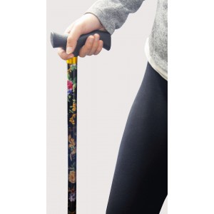 Bastone Nero Allungabile In Alluminio A Piedi, Disegno Floreale. Leggera e Resistente, 90 cm, 300 g