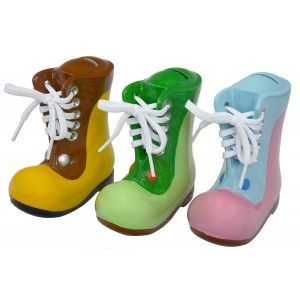 Tirelire des enfants a la forme d'une boot, le vert (13.5x7x11.5 cm). Céramique 