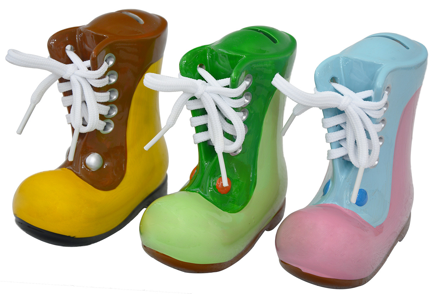 Tirelire des enfants a la forme d'une boot, le vert (13.5x7x11.5 cm). Céramique 