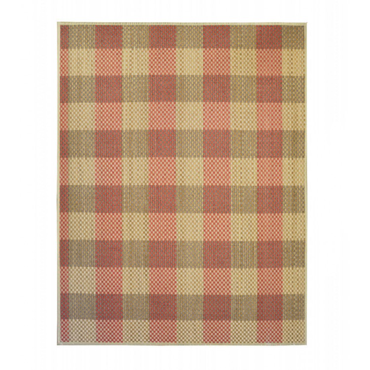 Alfombra de Salón o Comedor, de Cuadros, en Tonalidades Rojas y Beige, de Bambú Natural 180cm X 250cm - Hogar y Más