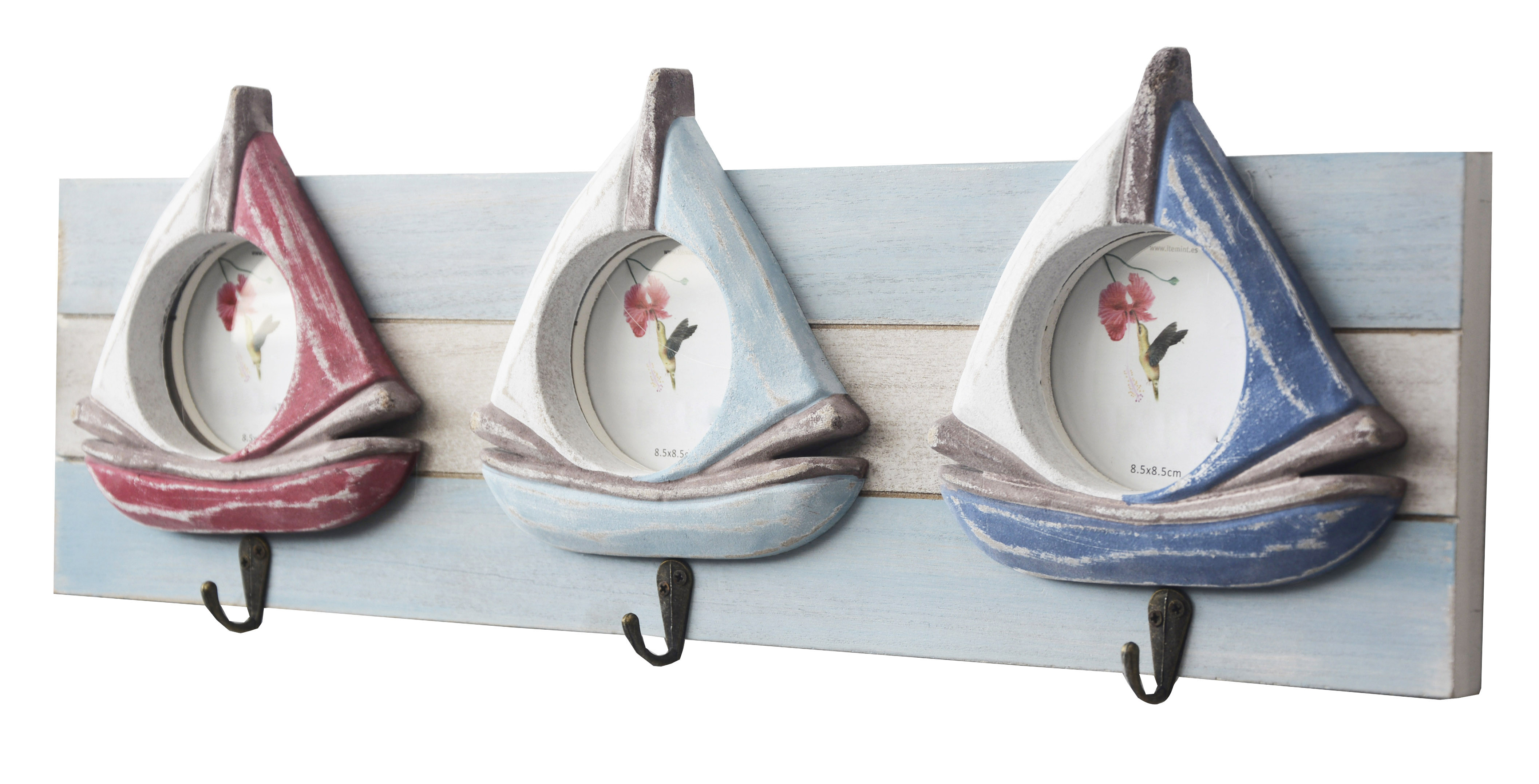 Porte manteau mural en bois - Modèle de voilier (54x19x5 cm) 