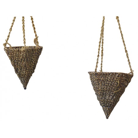 Pots, Hanging Wicker Natural Shape of a Cone, Two Units of Home and More 