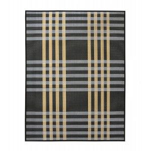 Tapis Bambou Naturel signature Columbia bleu, noir et brun clair de la Maison et de Plus