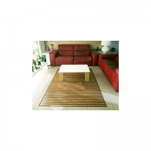 Alfombra de Salón o Comedor, de Rayas color Natural, con Base Antideslizante, de Bambú Natural 140cm X 200cm - Hogar y Más