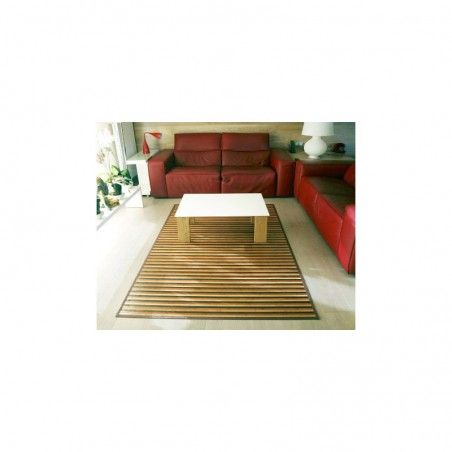 Tapis pour Salon ou salle à Manger, de Rayures de couleur Naturelle, avec anti-Dérapant, le Bambou Naturel 140 X 200cm - Maison