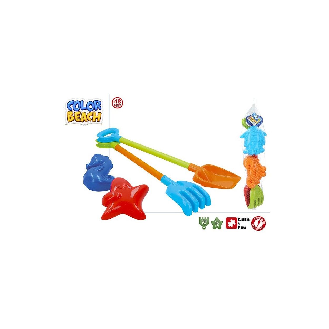Pala/Rake Spiaggia, Bambini, gioco Completo. Stampi per la Sabbia, Animali, 58 cm
