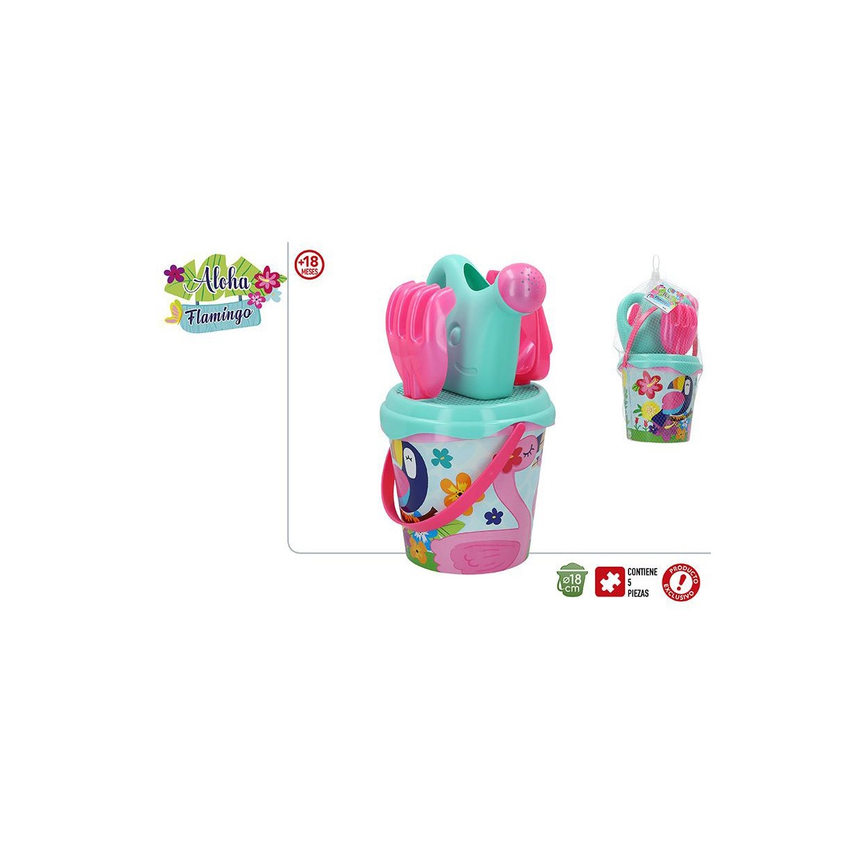 Cube Full service Beach for Kids with Rake, Shovel and Watering can. 5 Pieces, Children's Toy 18 cm