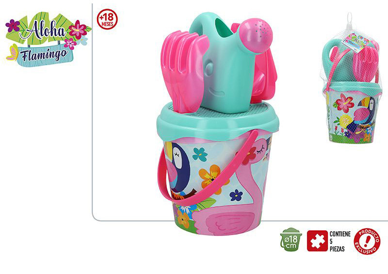 Cube Full service Beach for Kids with Rake, Shovel and Watering can. 5 Pieces, Children's Toy 18 cm