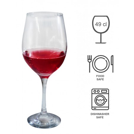 Copa Vino Tinto 49Cl, Vidrio templado 6 Uds. Vajilla Elegante, Set de 6.