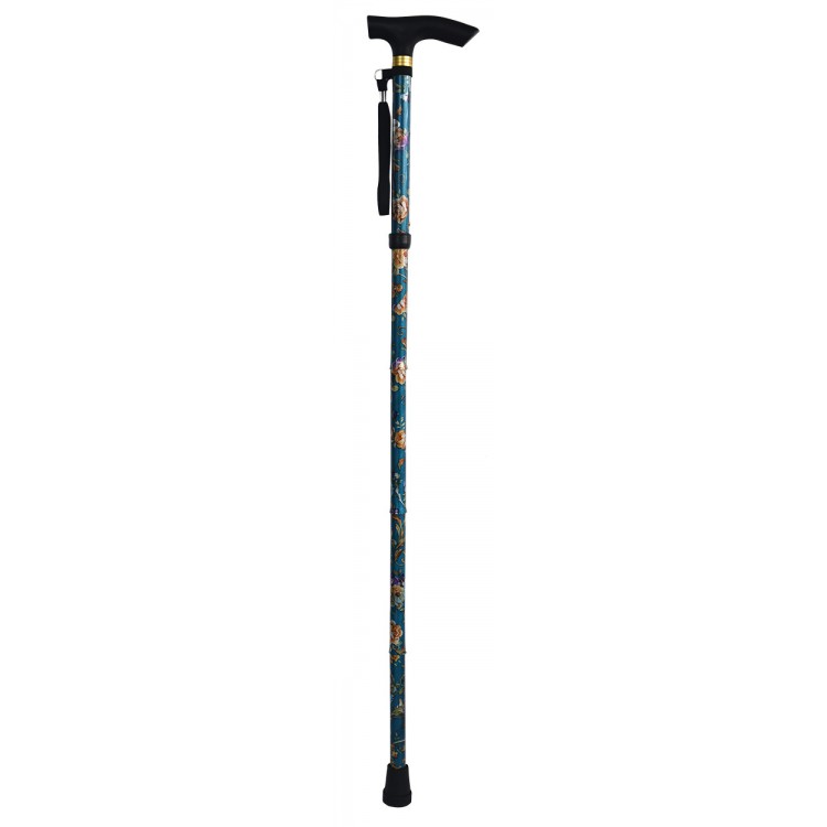 Bastone Pieghevole Regolabile in Alluminio Antiscivolo, Leggera e Resistente . Fantasia floreale 83/93 cm 300gr