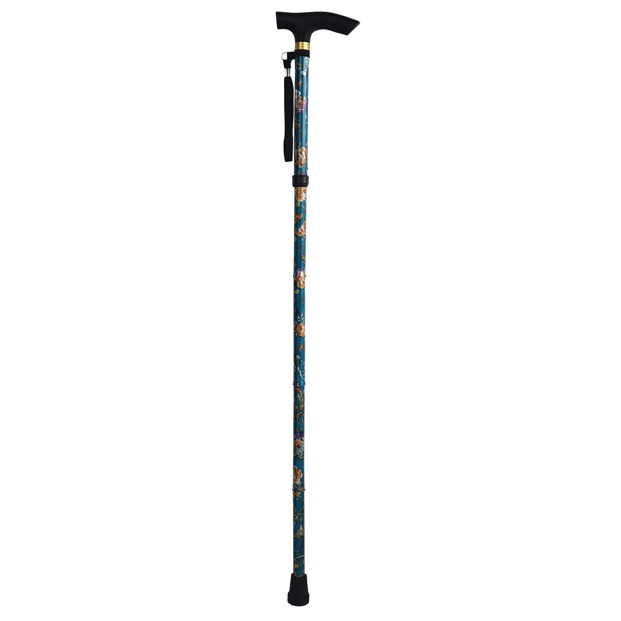 Bastone Pieghevole Regolabile in Alluminio Antiscivolo, Leggera e Resistente . Fantasia floreale 83/93 cm 300gr