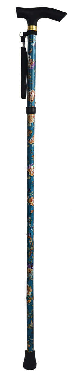 Bastone Pieghevole Regolabile in Alluminio Antiscivolo, Leggera e Resistente . Fantasia floreale 83/93 cm 300gr
