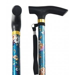 Bastone Pieghevole Regolabile in Alluminio Antiscivolo, Leggera e Resistente . Fantasia floreale 83/93 cm 300gr