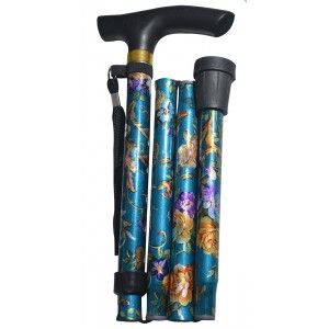 Bastone Pieghevole Regolabile in Alluminio Antiscivolo, Leggera e Resistente . Fantasia floreale 83/93 cm 300gr