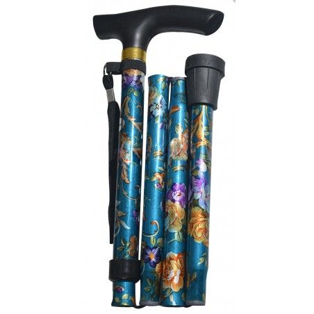 Bastone Pieghevole Regolabile in Alluminio Antiscivolo, Leggera e Resistente . Fantasia floreale 83/93 cm 300gr