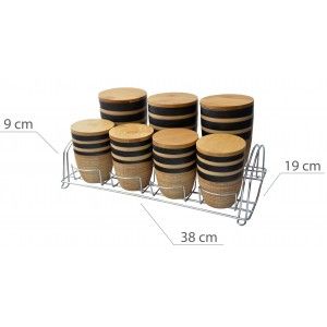 Vasi di Bambù e Ceramiche per l'Inscatolamento con supporto in Metallo. 7 Pezzi con un Coperchio 38x19x9 cm