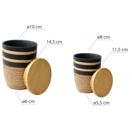 Vasi di Bambù e Ceramiche per l'Inscatolamento con supporto in Metallo. 7 Pezzi con un Coperchio 38x19x9 cm