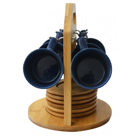 Coffee set Modern, with blue cups and plates of bamboo, with support of bamboo for kitchen - Home and more