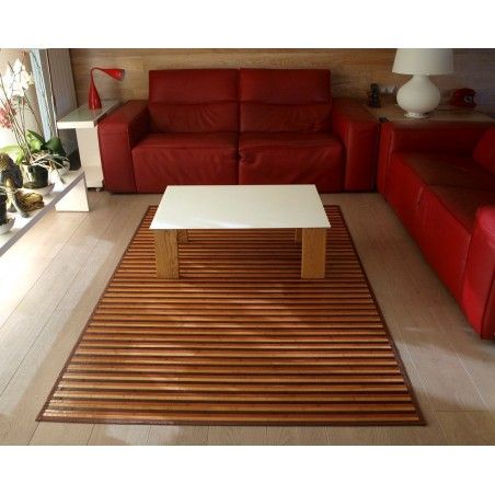 Tapis en bambou brun rayé 