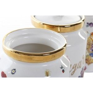 Vaso di Stoccaggio Spezie, Floreale 1000 ml, Tè, Zucchero e Caffè. Vaso Conserviera con Coperchio d'Oro 11,5x11,5x16,5 cm