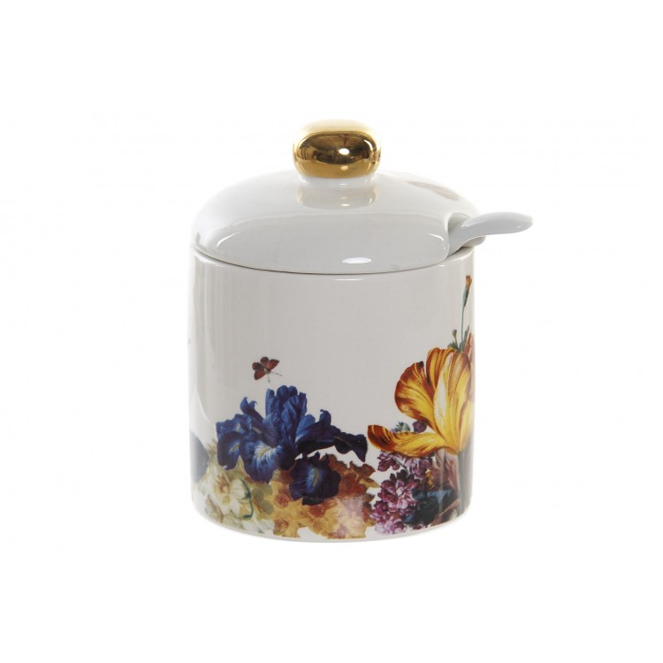 Sugar Kitchen Floral with Lid and Spoon, 175 ml, Storage of Spices. Jar/Pot Canned 7x7x8 cm