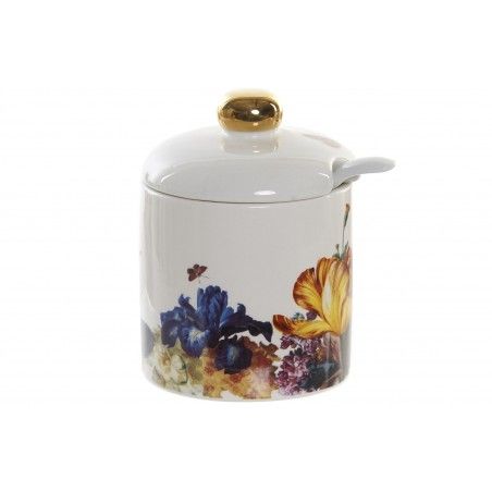 Sugar Kitchen Floral with Lid and Spoon, 175 ml, Storage of Spices. Jar/Pot Canned 7x7x8 cm